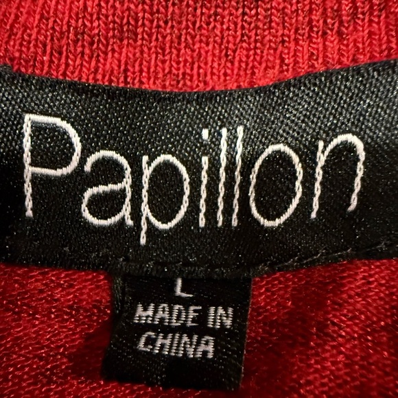 Papillon Red Sweater Dress Black Buttons 3/4 Sleeves Women’s Sz L - Picture 9 of 10